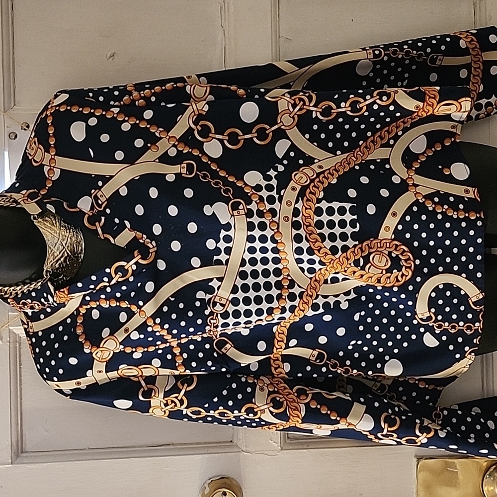 Shein navy, gold and white blouse